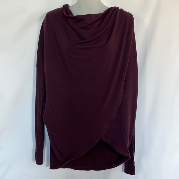 Athleta Purana Wrap Oversize Sweatshirt Yoga Studio Top Burgundy Size XXS - Picture 3 of 10